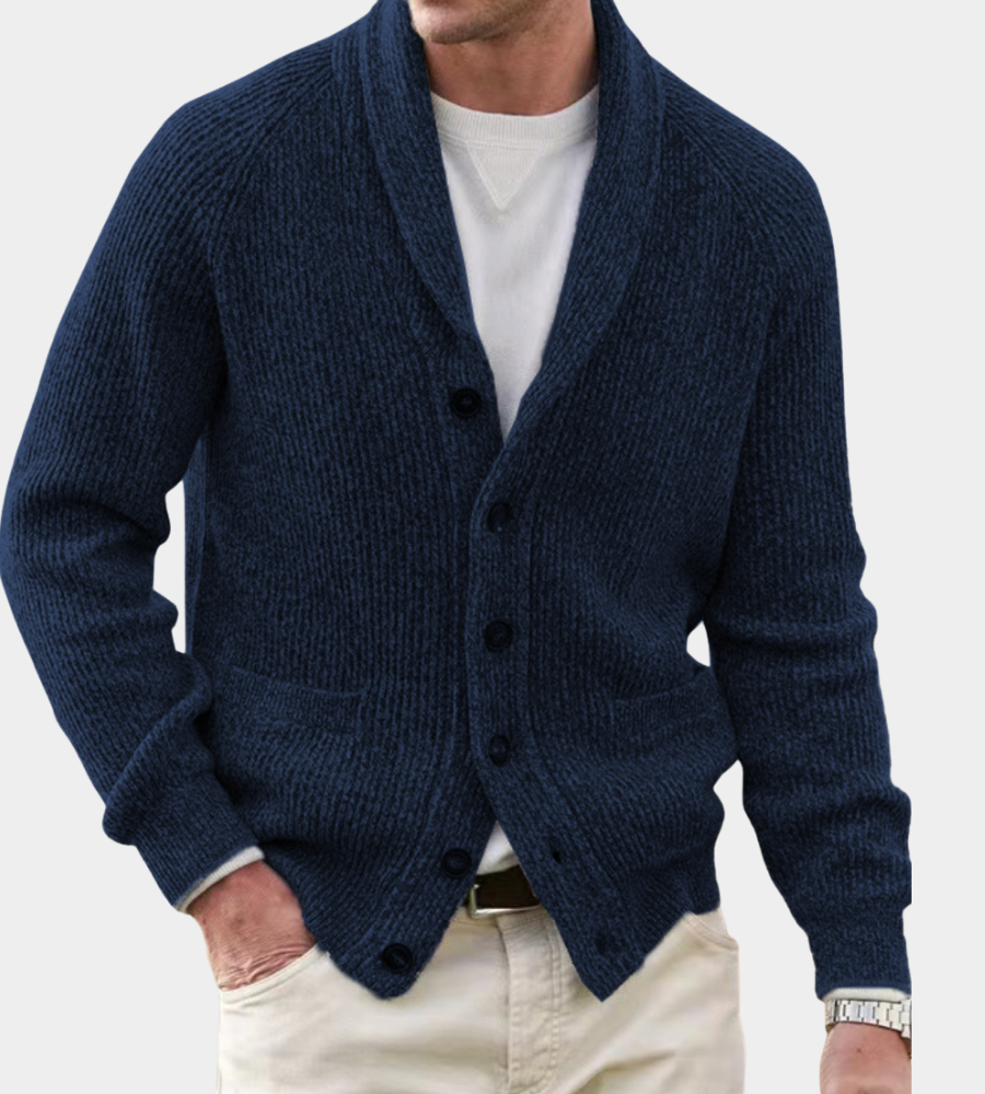 Klassische strukturierte Herren Strickjacke für Herbst in Dunkelblau