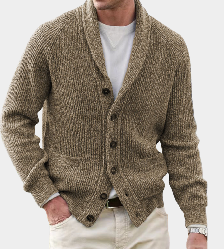 Klassische strukturierte Herren Strickjacke für Herbst in Khaki