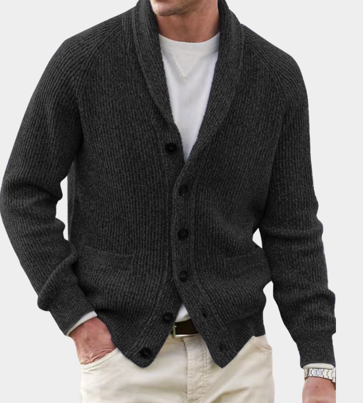 Klassische strukturierte Herren Strickjacke für Herbst in Schwarz
