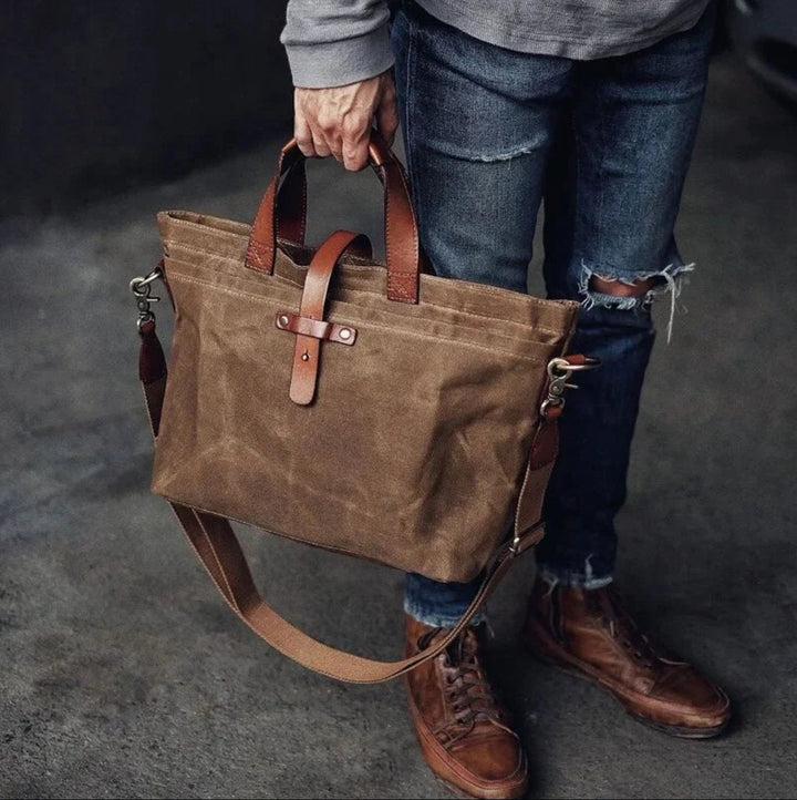 Klassische wasserdichte Wachstuch-Tasche mit Lederbesatz (4)