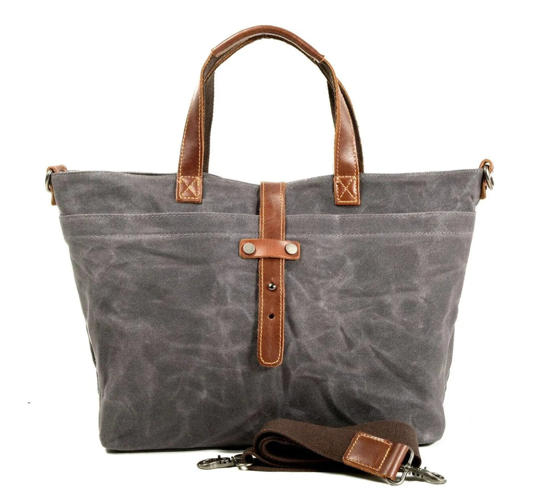 Klassische wasserdichte Wachstuch-Tasche mit Lederbesatz (6)