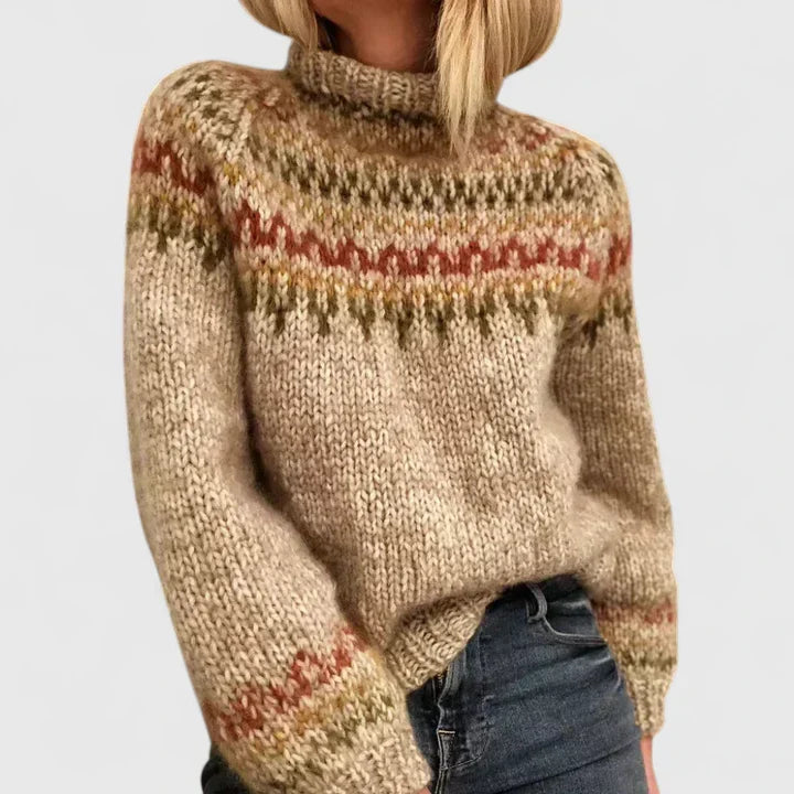 Klassischer Damen Norweger Pullover für den Herbst in Braun