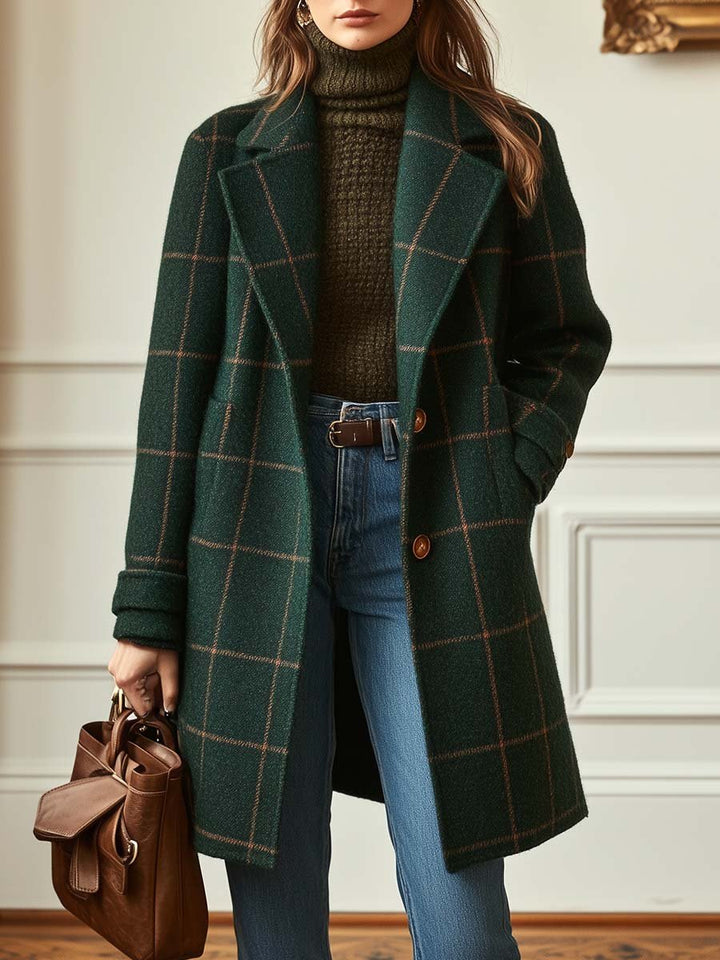 Klassischer Damen Wintermantel aus Tweed in Dunkelgrün