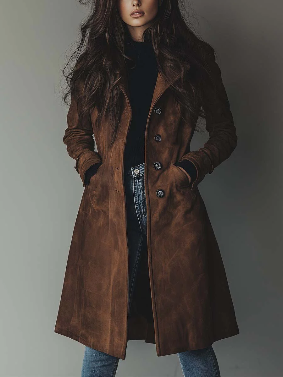 Klassischer Damen Wintermantel im Trenchcoat-Stil in Braun