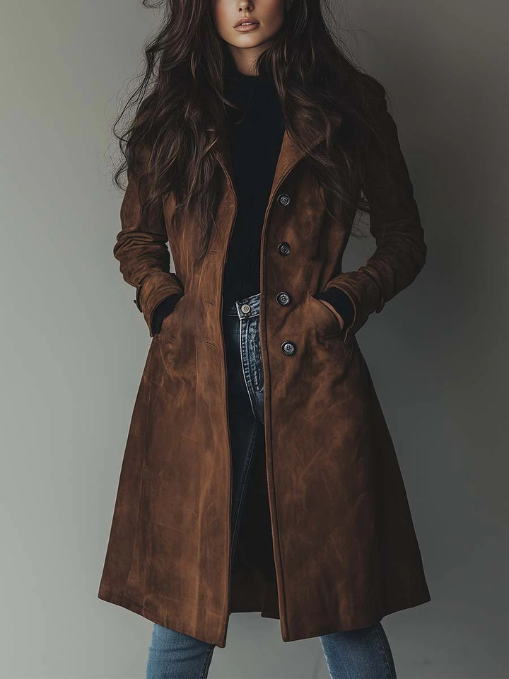 Klassischer Damen Wintermantel im Trenchcoat-Stil in Braun