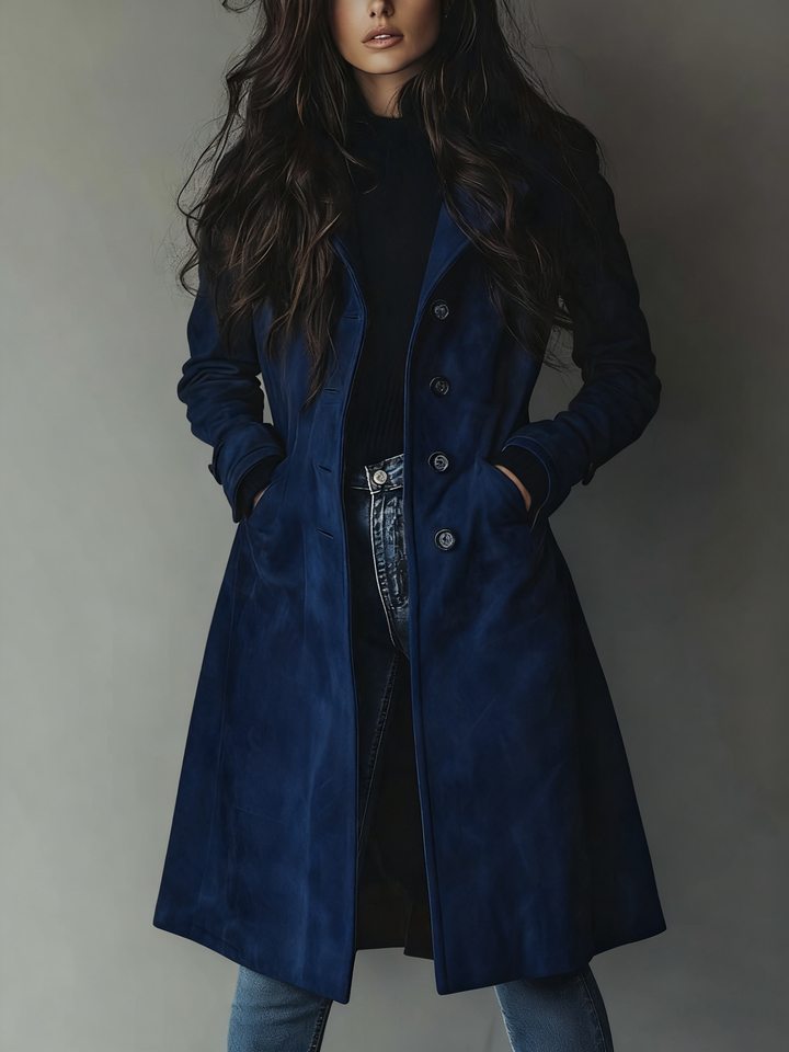 Klassischer Damen Wintermantel im Trenchcoat-Stil in Dunkelblau