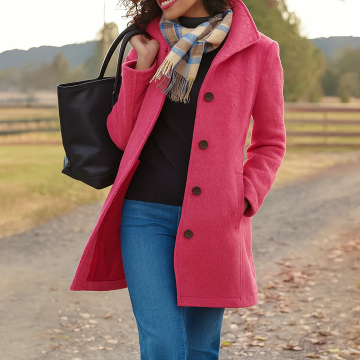 Klassischer Damen Wintermantel mit strukturiertem Kragen in Rosa