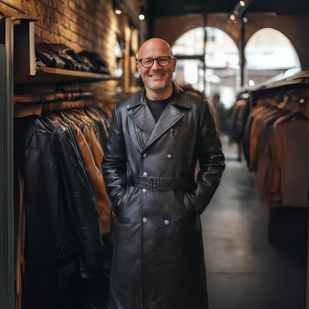 Klassischer Herren Ledermantel im Trenchcoat-Stil