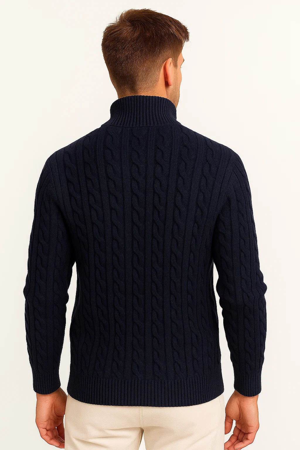 Klassischer Herren Pullover mit Zopfmuster und Reißverschluss in Schwarz 2