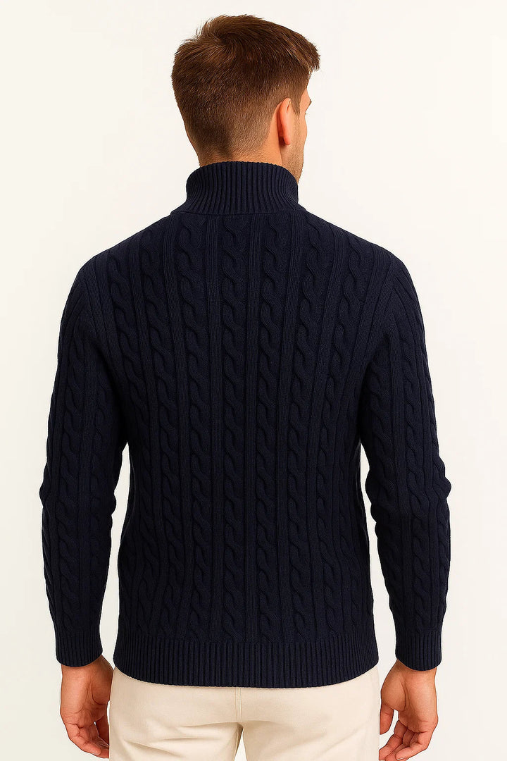 Klassischer Herren Pullover mit Zopfmuster und Reißverschluss in Schwarz 2