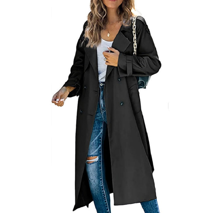 Klassischer langer Damen-Trenchcoat für Übergänge in Schwarz