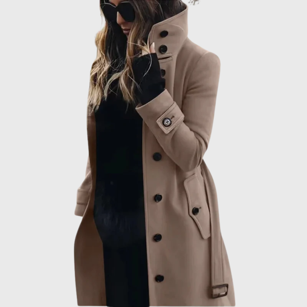 Klassischer Wintermantel Damen mit Stehkragen in Beige