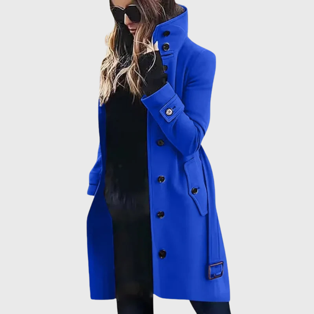 Klassischer Wintermantel Damen mit Stehkragen in Blau