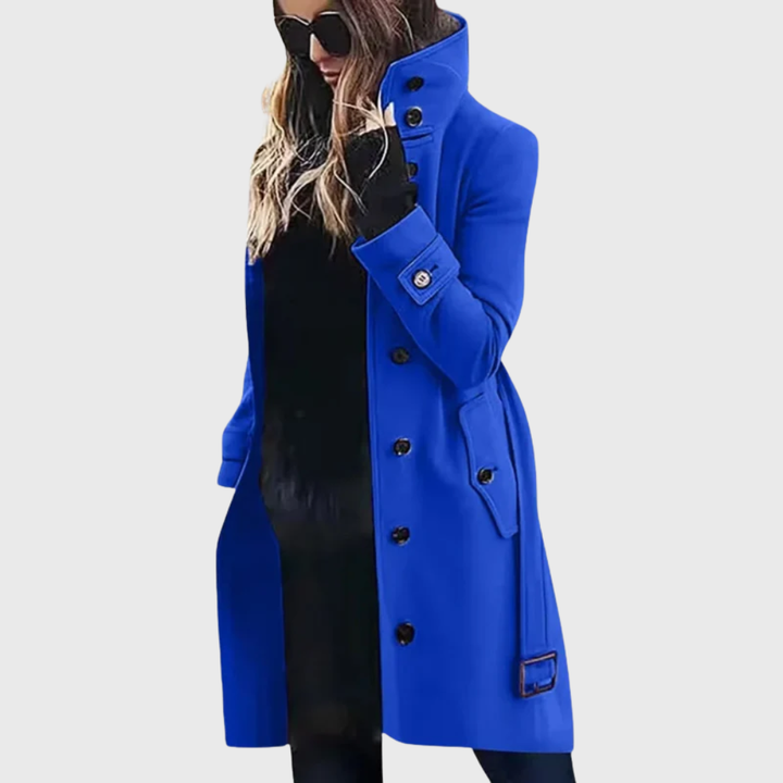 Klassischer Wintermantel Damen mit Stehkragen in Blau