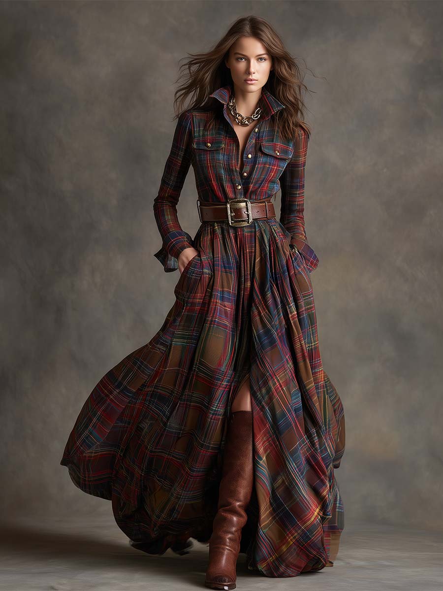 Klassisches Damen Abendkleid mit Karomuster (2)