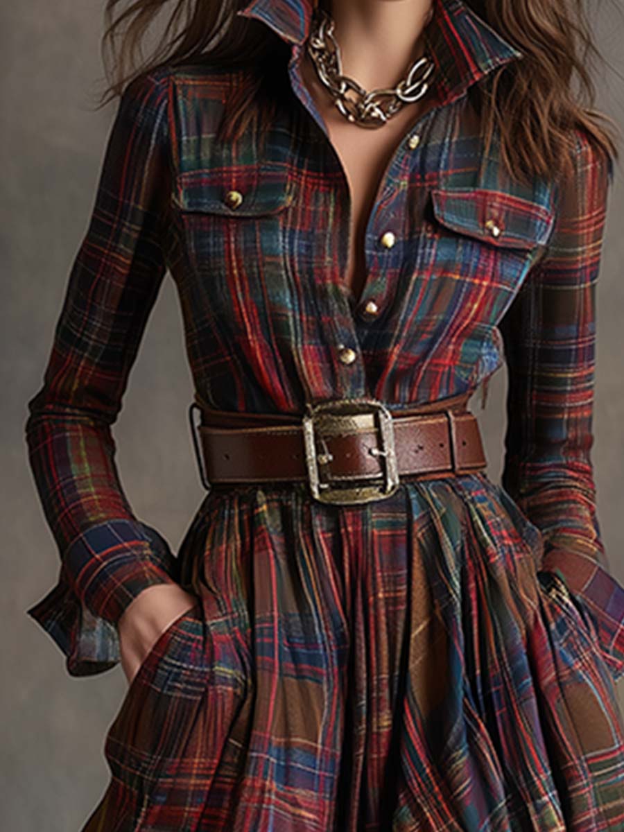 Klassisches Damen Abendkleid mit Karomuster (3)
