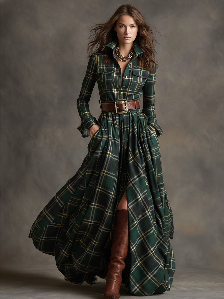 Klassisches Damen Abendkleid mit Karomuster (5)