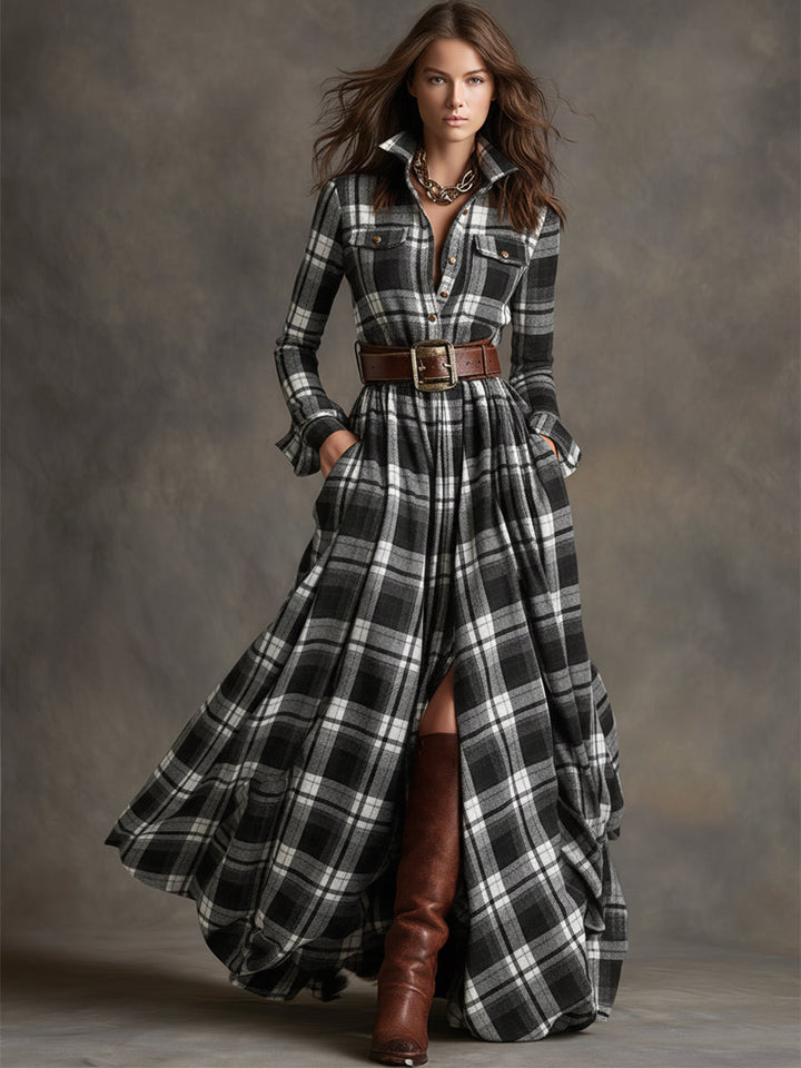 Klassisches Damen Abendkleid mit Karomuster (7)