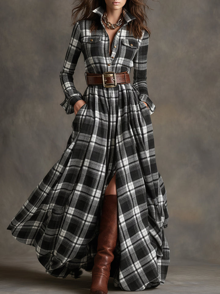 Klassisches Damen Abendkleid mit Karomuster in Schwarz