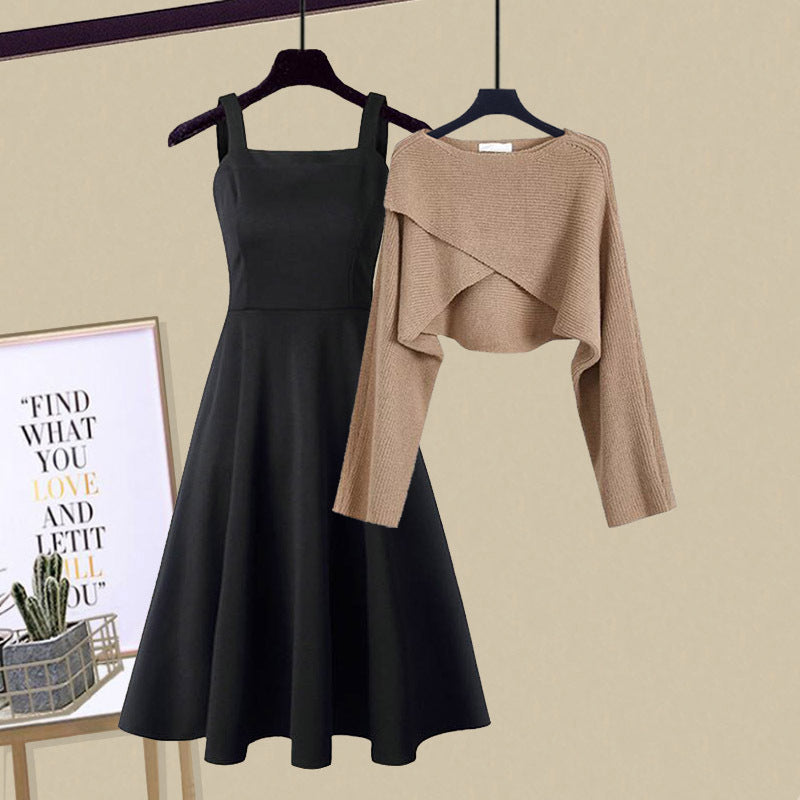 Klassisches Damen Strickkleid Set mit Pullover in Braun 1
