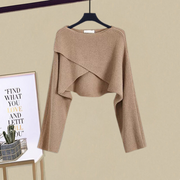 Klassisches Damen Strickkleid Set mit Pullover in Braun 2