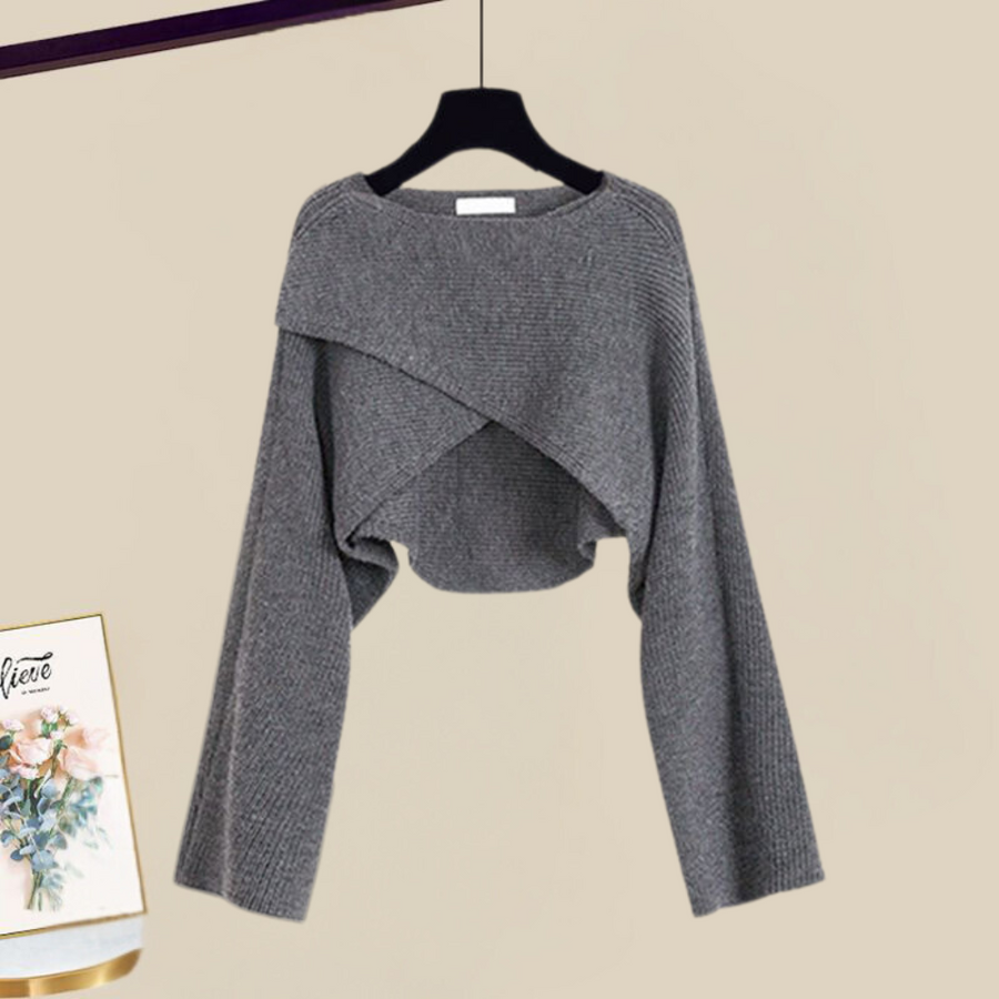 Klassisches Damen Strickkleid Set mit Pullover in Grau 2