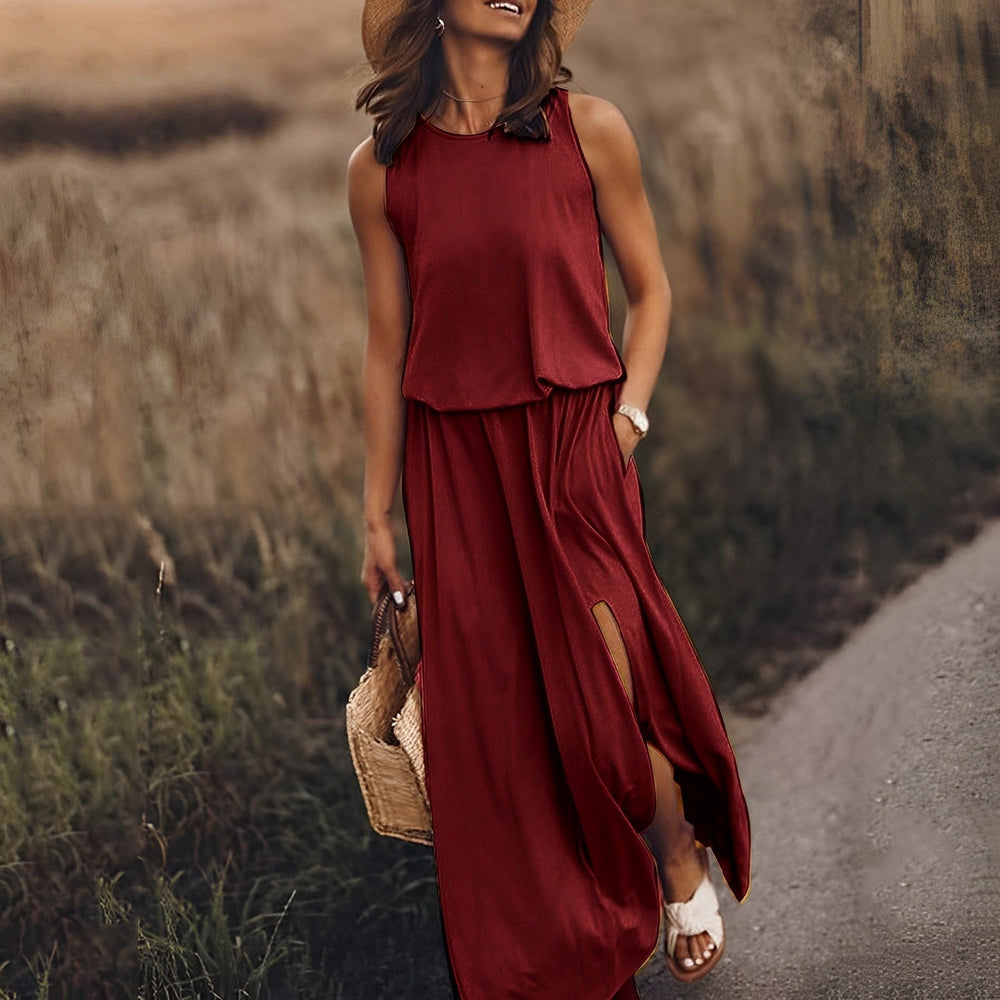 Komfortables Sommerkleid mit klassischem Schnitt in Burgunderrot