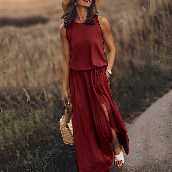 Komfortables Sommerkleid mit klassischem Schnitt in Burgunderrot