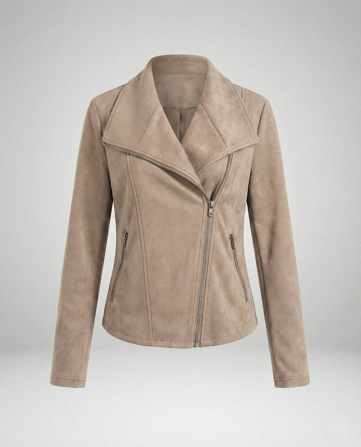 Kunstleder Kurze Jacke Damen im Biker-Stil in Apricot