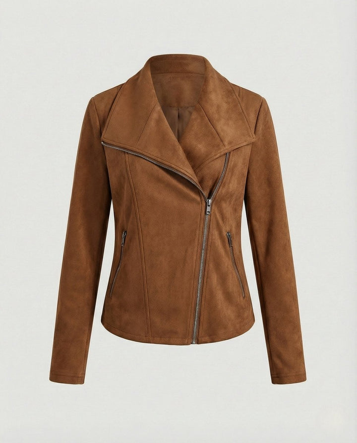 Kunstleder Kurze Jacke Damen im Biker-Stil in Braun