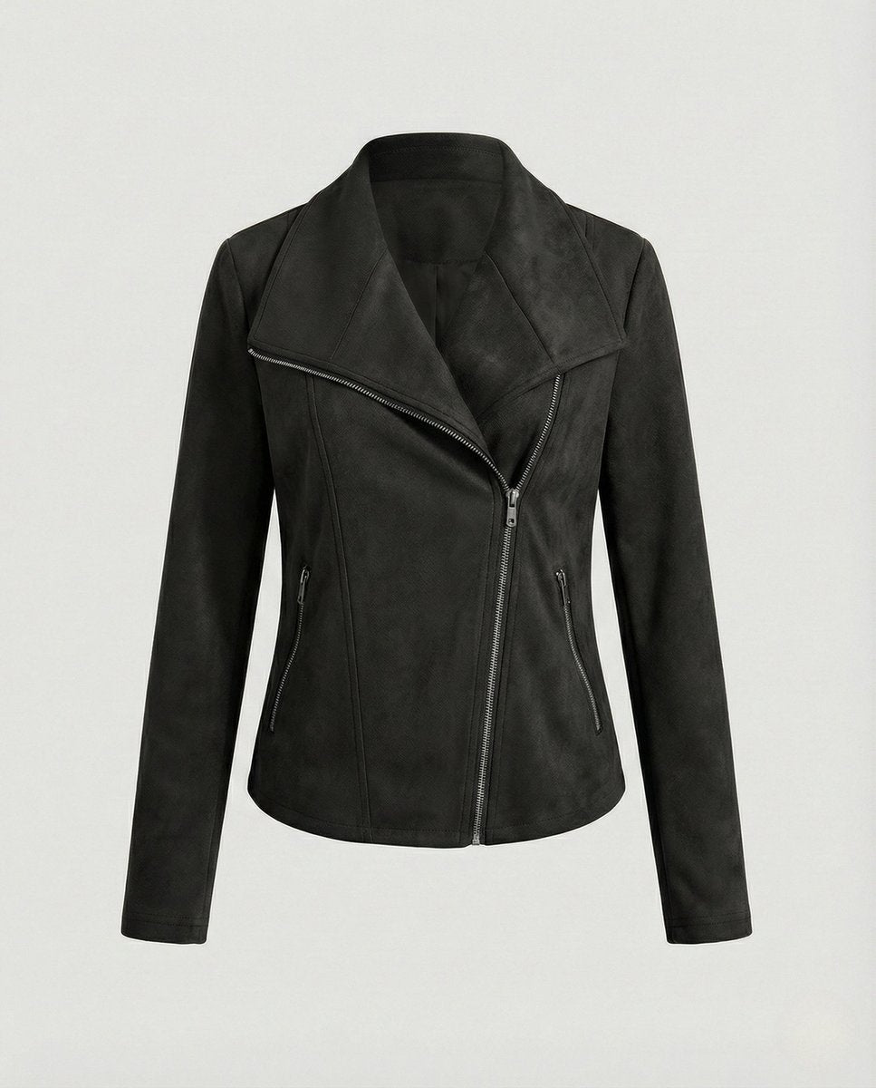 Kunstleder Kurze Jacke Damen im Biker-Stil in Schwarz