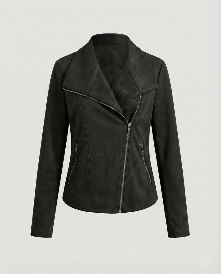 Kunstleder Kurze Jacke Damen im Biker-Stil in Schwarz