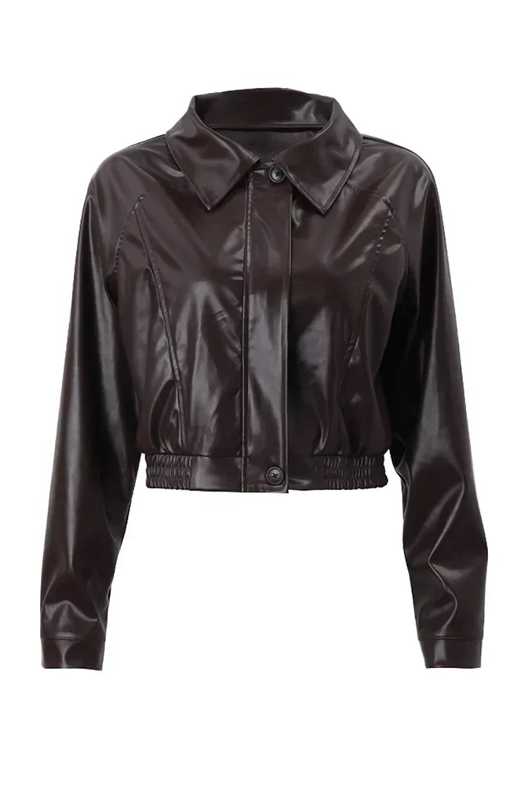 Kurze Damen Lederjacke mit Puffärmeln (5)
