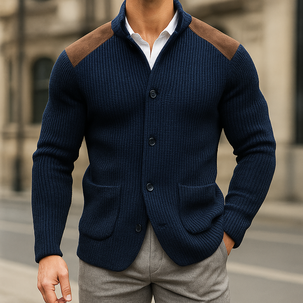 Kurze Damen Strickjacke im modernen Stil in Marineblau