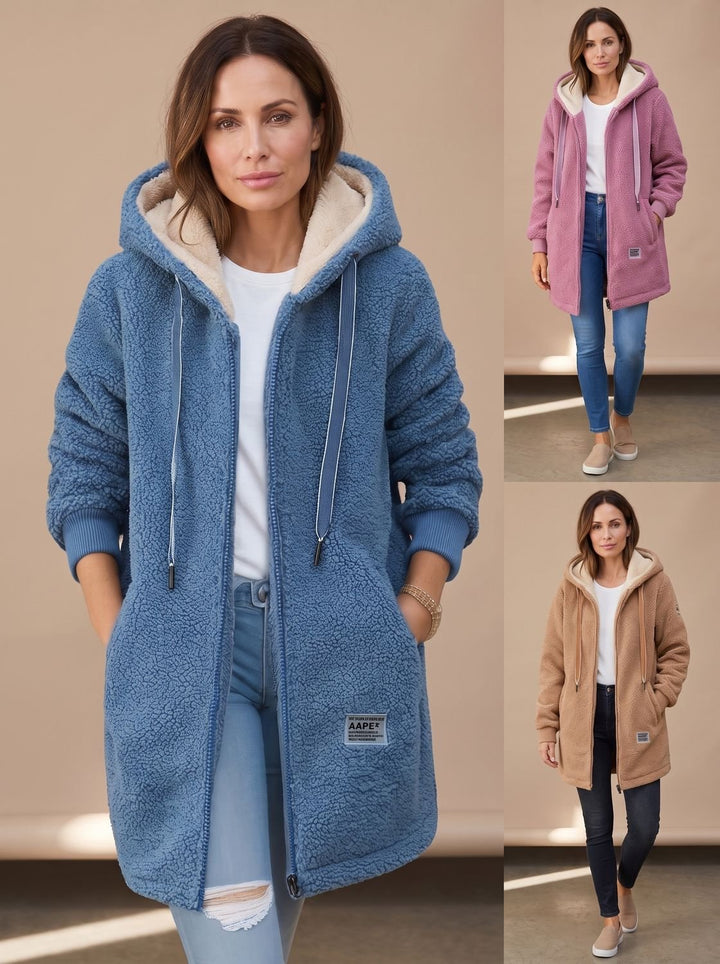 Kuschelige Damen Winterjacke mit Kapuze und Taschen (5)