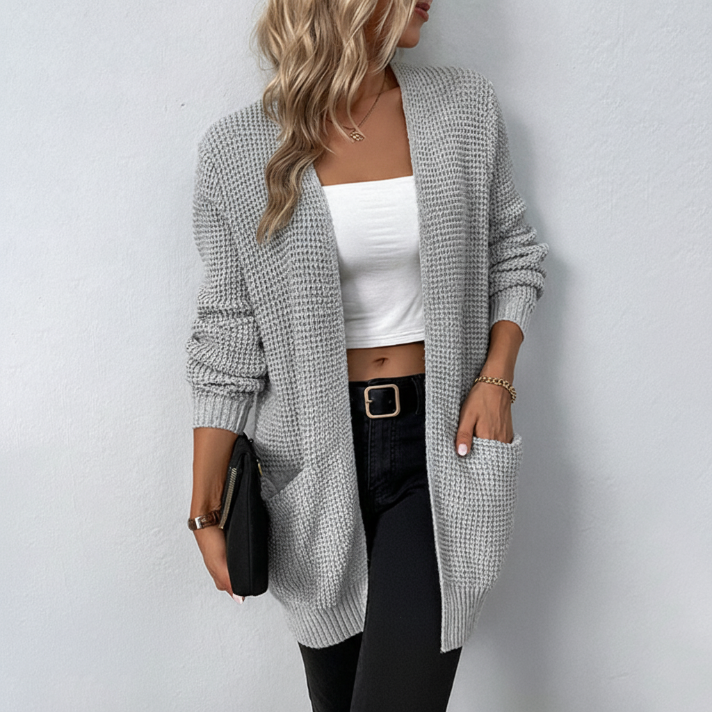 Lange Damen Strickjacke für Herbst in Grau