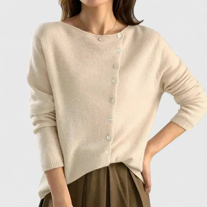 Lange elegante Strickjacke für moderne Damen in Beige