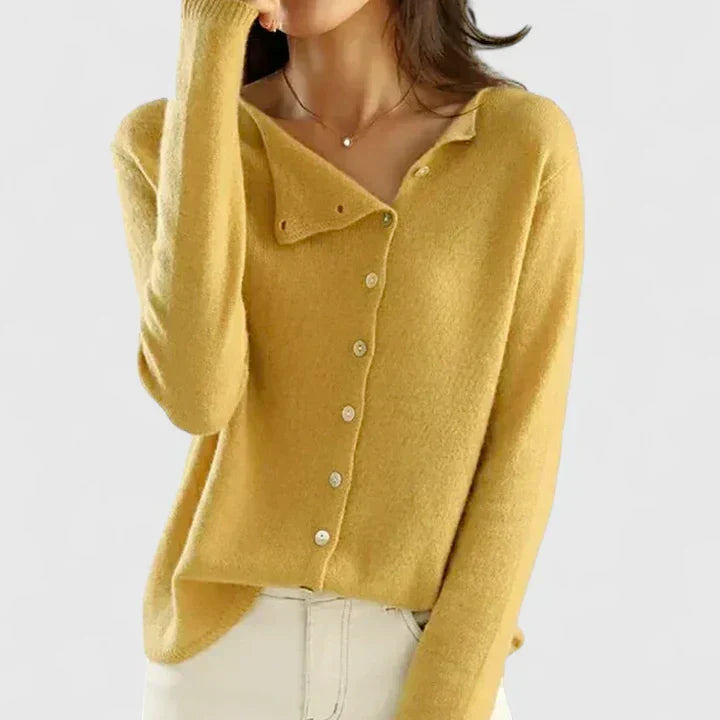 Lange elegante Strickjacke für moderne Damen in Gelb