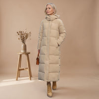 Marlene | Lange Gesteppte Damen Winterjacke mit Kapuze