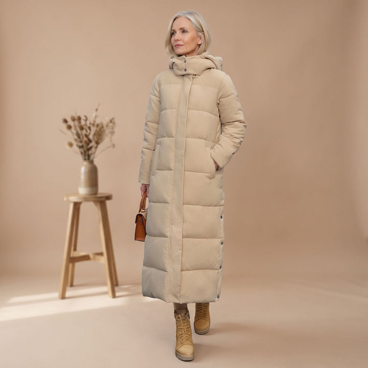 Lange Gesteppte Damen Winterjacke mit Kapuze
