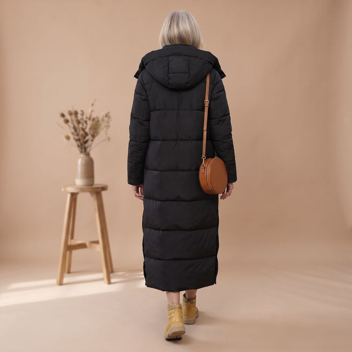 Lange Gesteppte Damen Winterjacke mit Kapuze (15)