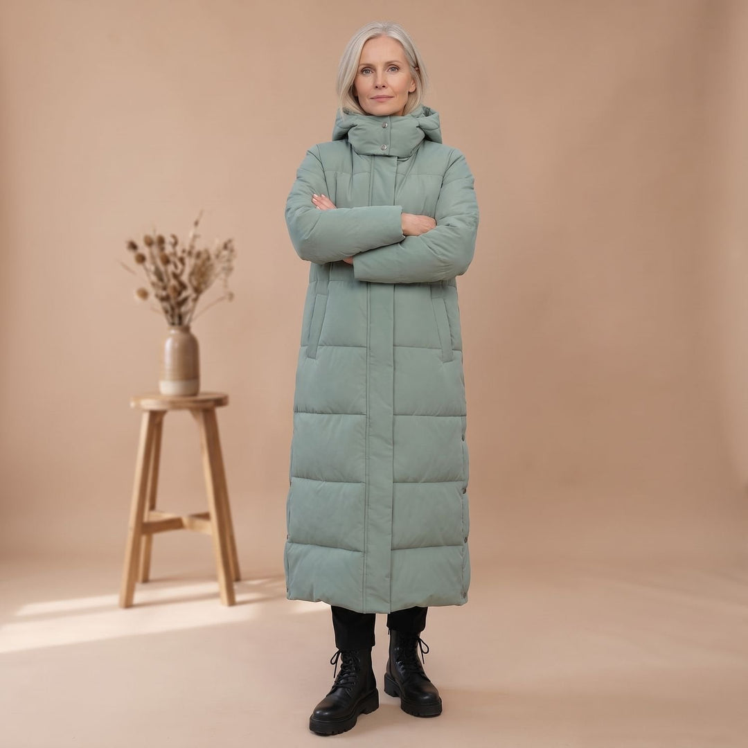 Lange Gesteppte Damen Winterjacke mit Kapuze (9)