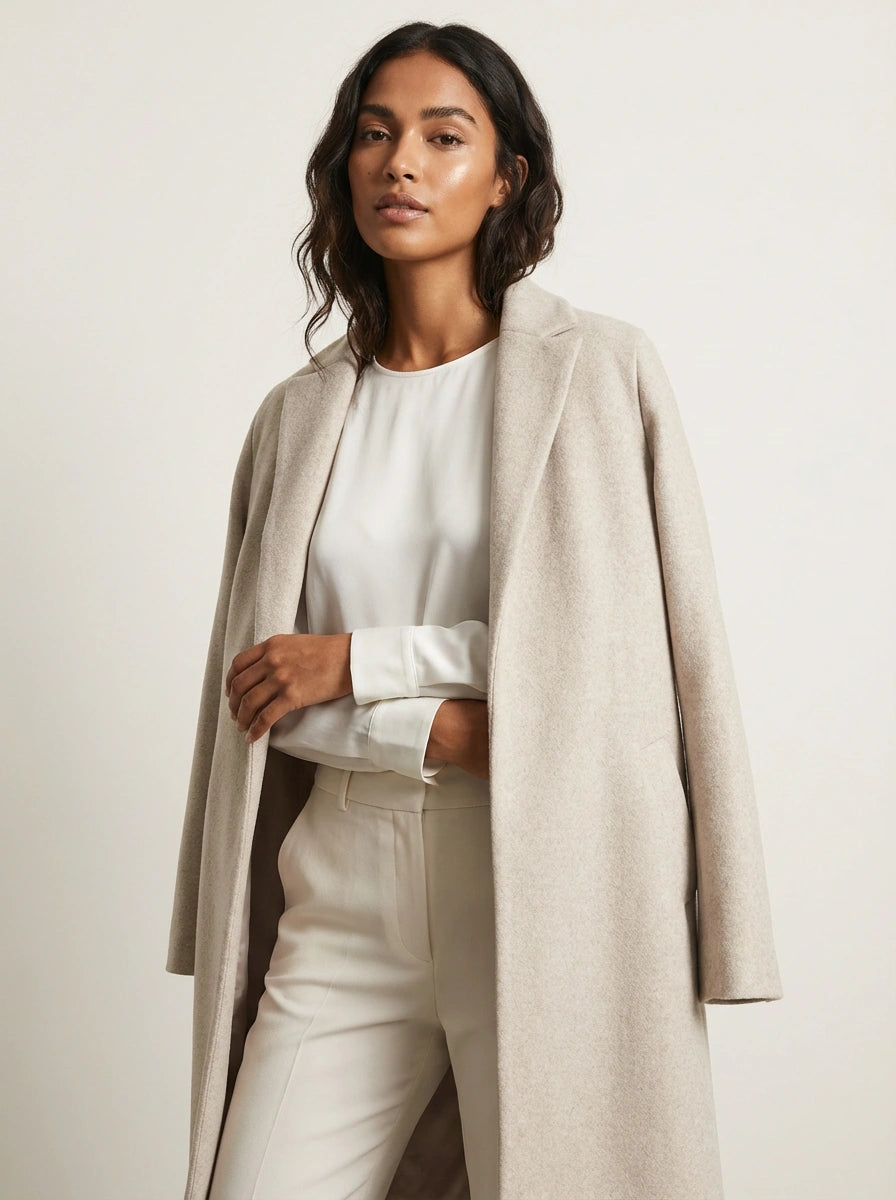 Lange Winterjacke für Damen zeitlos elegant in Beige