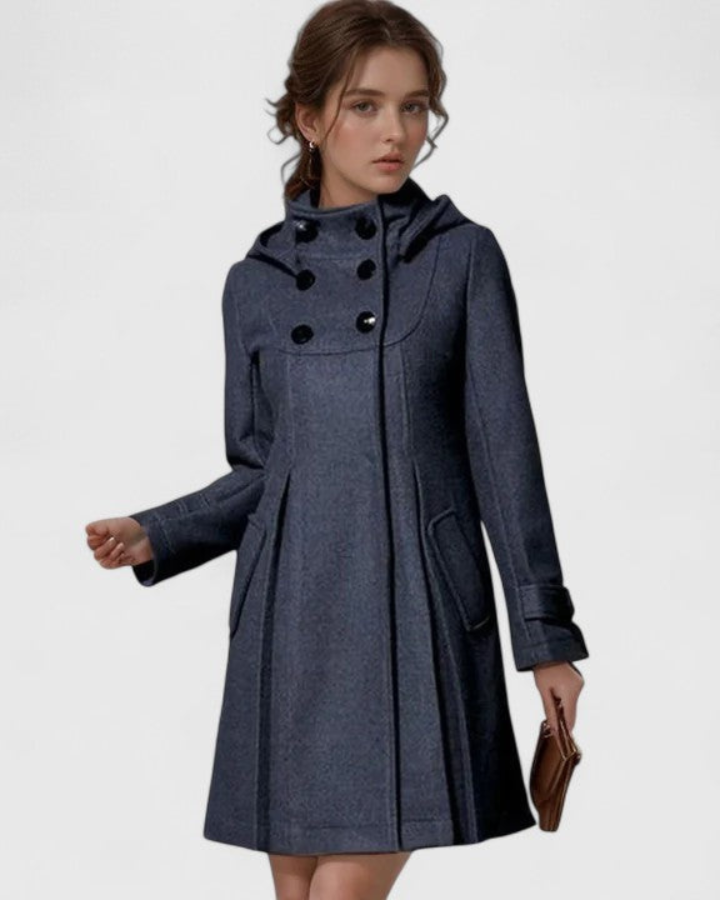 Langer warmer eleganter Damen Wintermantel in Dunkelgrau