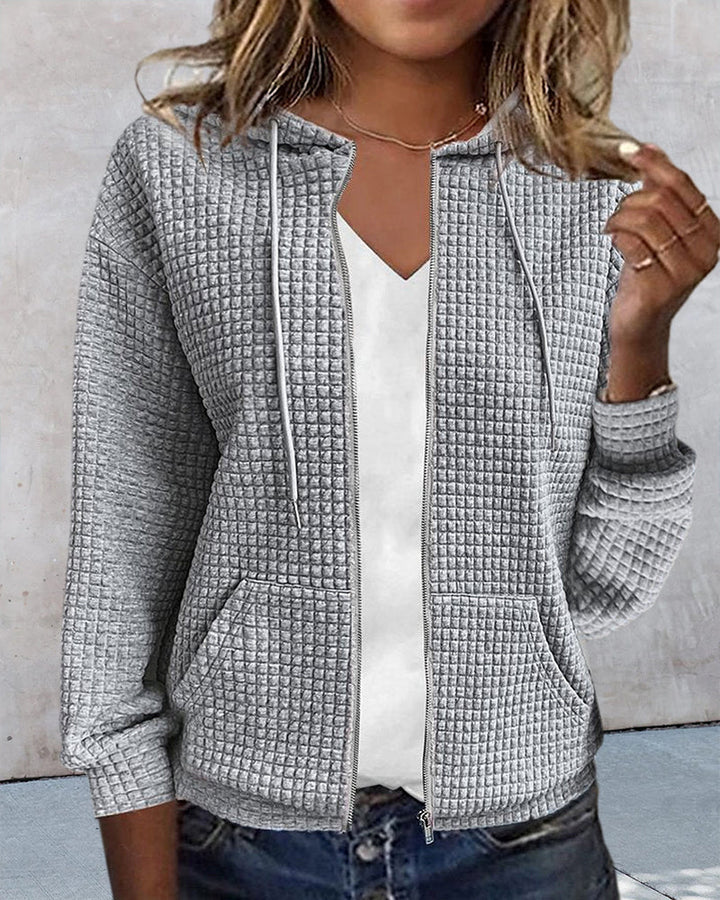 Lässige Damen Kurze Jacke mit Kapuze in Grau