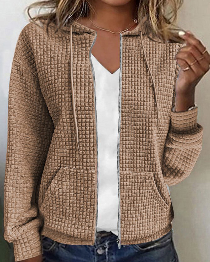 Lässige Damen Kurze Jacke mit Kapuze in Khaki