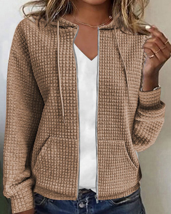 Lässige Damen Kurze Jacke mit Kapuze in Khaki