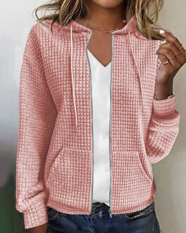 Lässige Damen Kurze Jacke mit Kapuze in Rosa