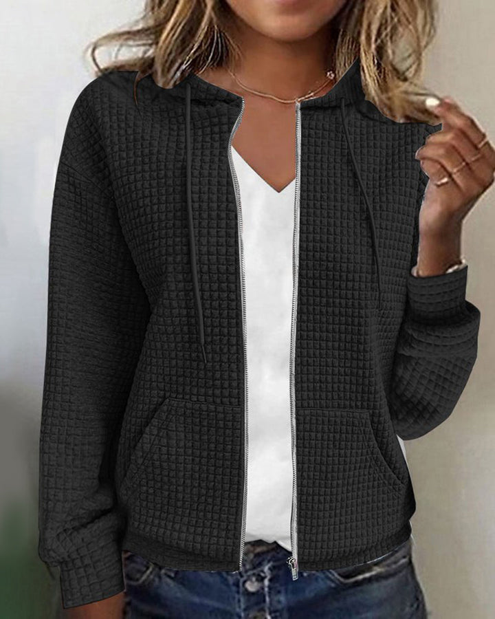 Lässige Damen Kurze Jacke mit Kapuze in Schwarz