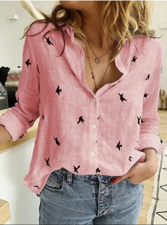Lässige Leinen Bluse im Vintage-Stil in Rosa
